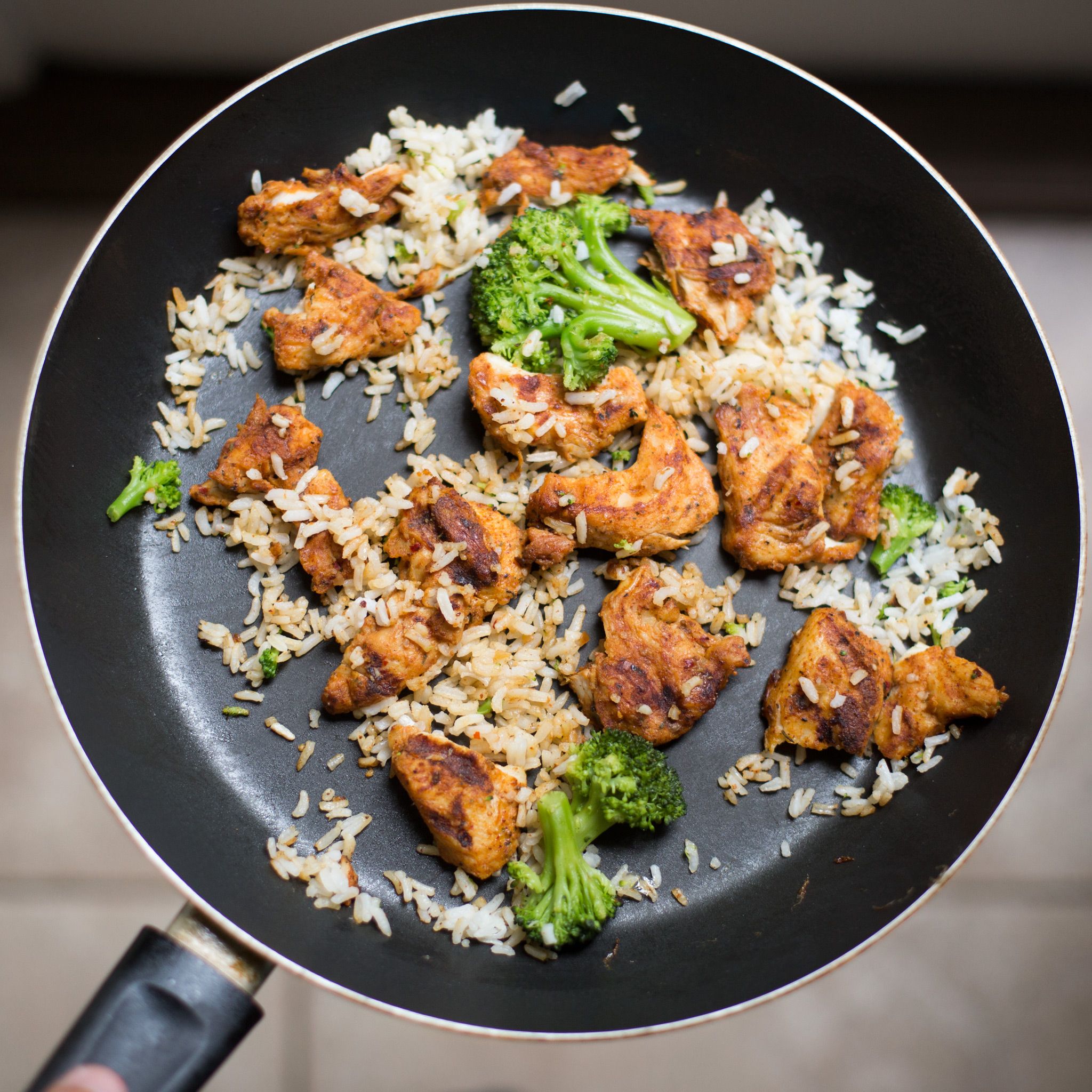 A skillet of chicken, rice and broccoli, an easy dinner everyone can pick and choose from