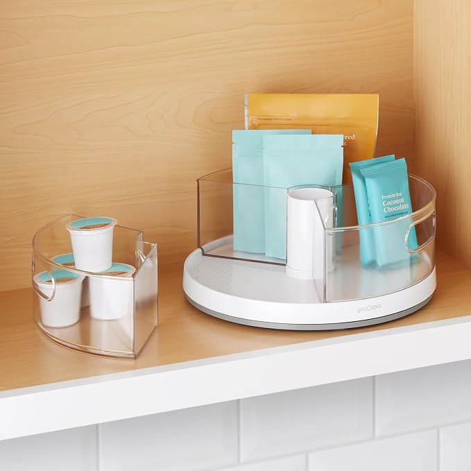 YouCopia Crazy Susan turntable with removable clear bins