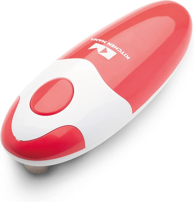 Red Kitchen Mama automatic electric can opener on a white background