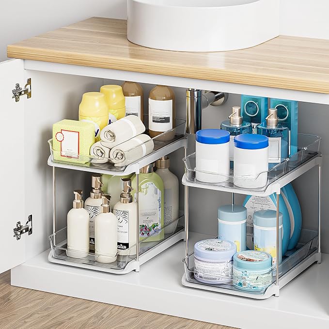 Delamu 2 tier pull out organizer under a bathroom sink