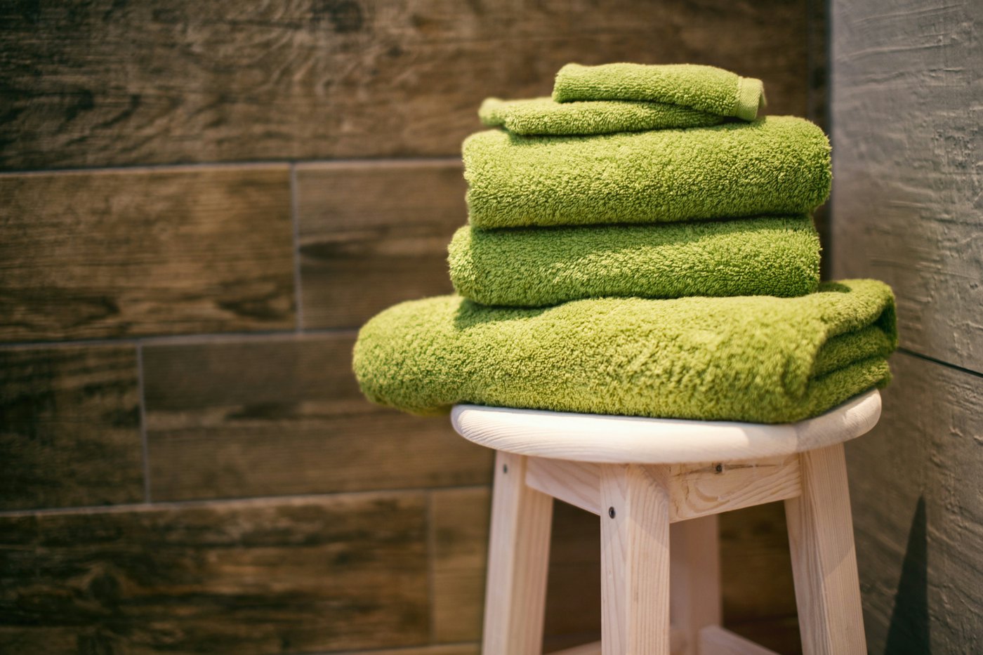 A stack of green towels
