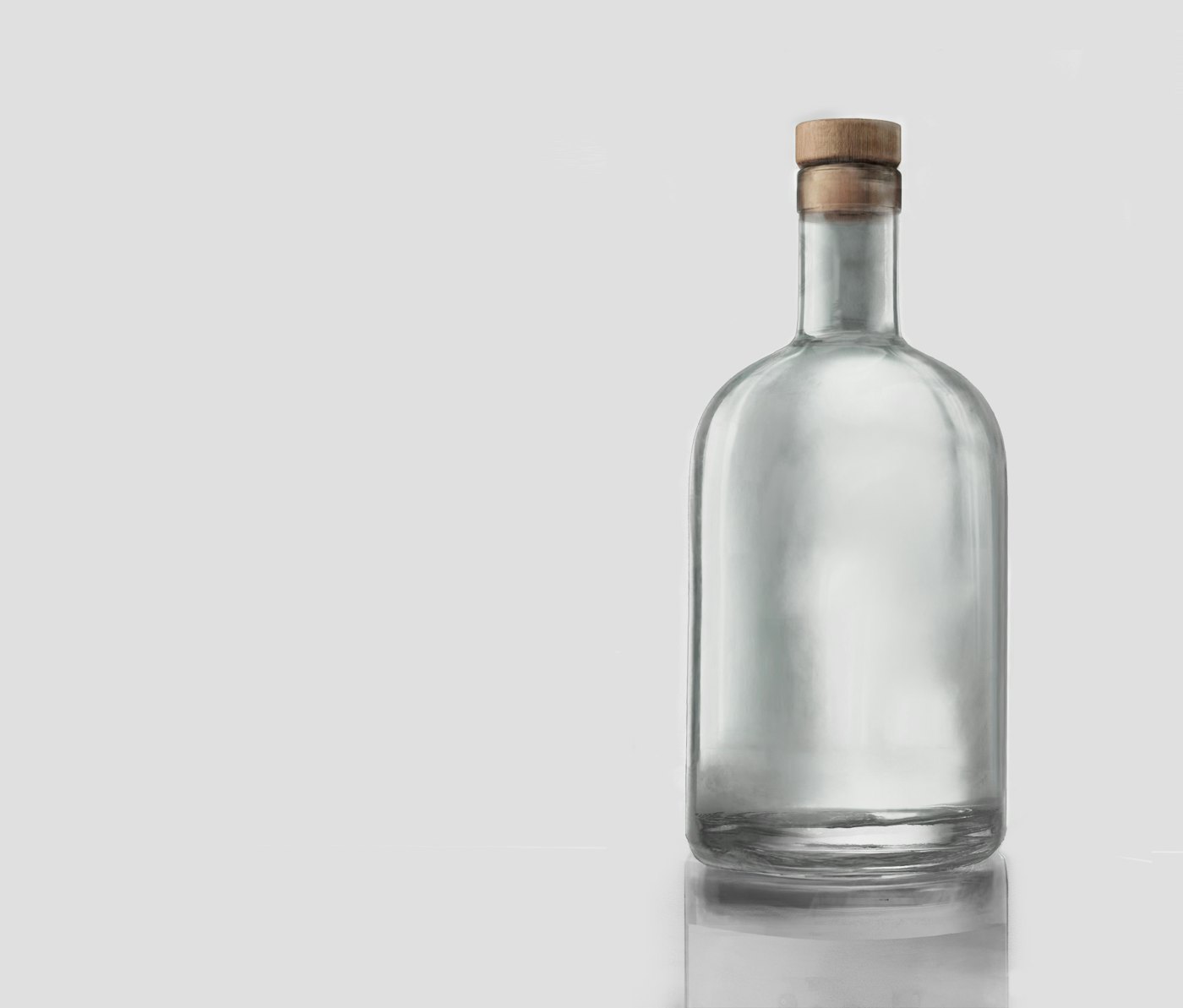 A clear glass water bottle