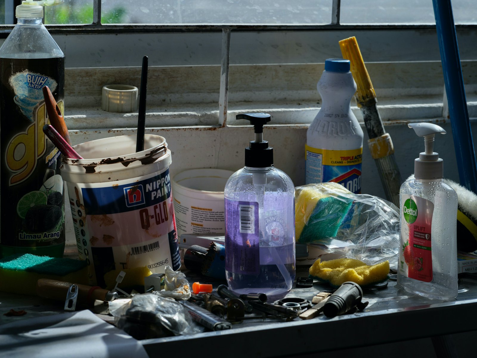 Assorted cleaning supplies and tools