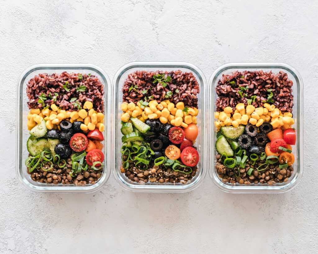 Glass containers filled with food