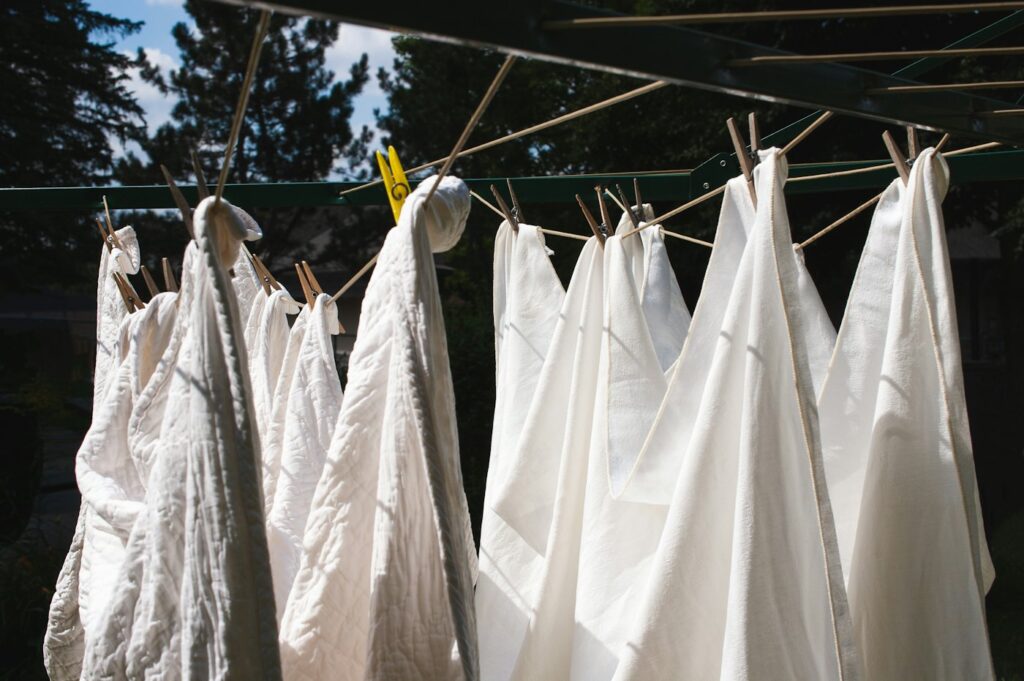 White laundry hanging on a line