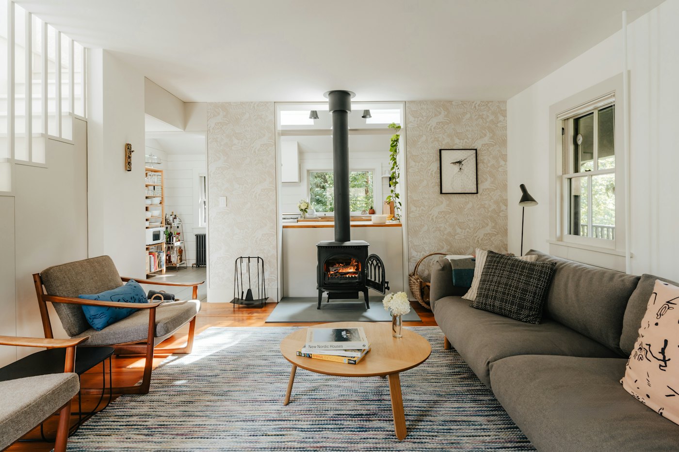 A bright living room with a rug