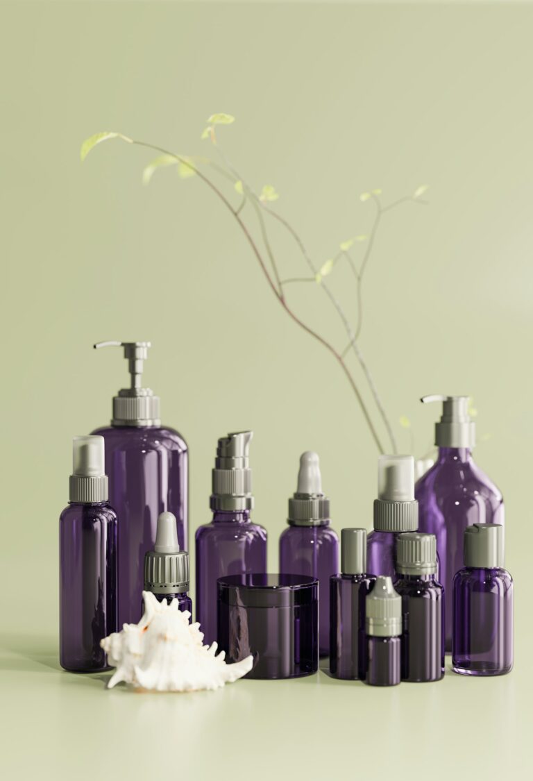 A group of skincare bottles